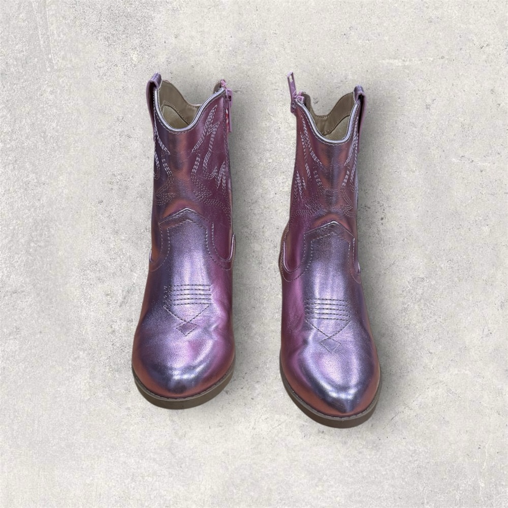 Girls SODA Pink Metallic Western Boots – Size 1
